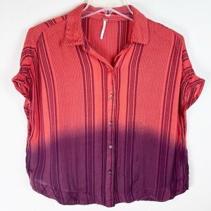 Free People Ombré Short Sleeve Button Up Shirt XS Small Oversized